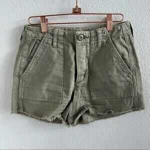 American Eagle Muted Army Green Button Fly Fray Hem Shorts Cargo Utility Style